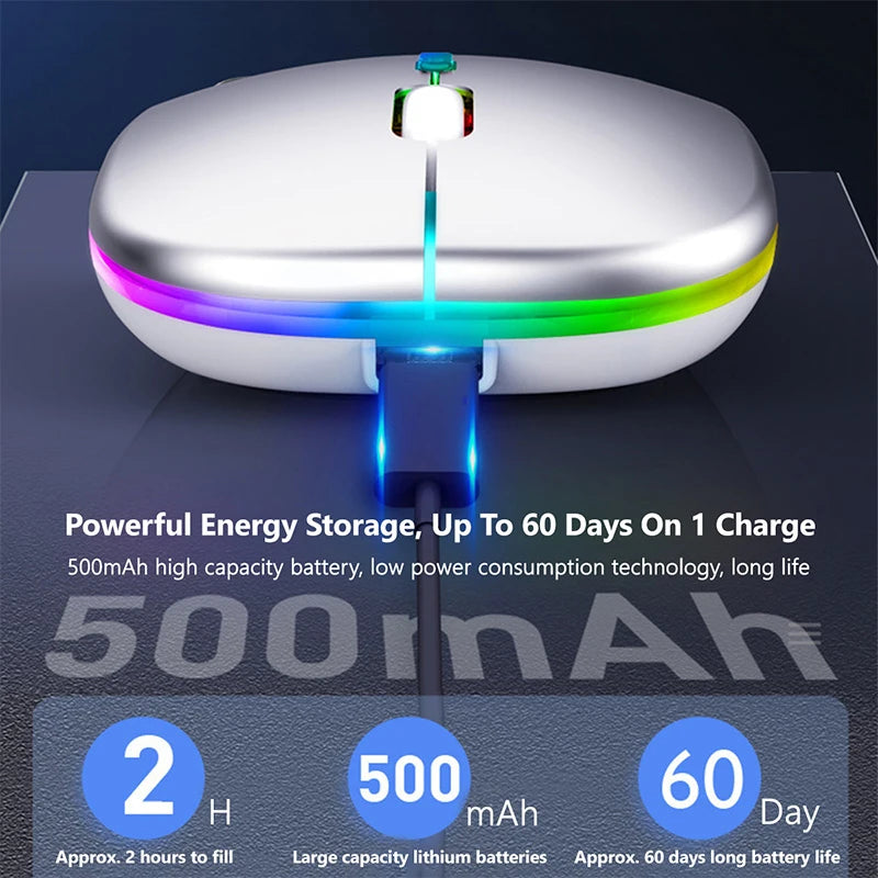 Rechargeable Bluetooth wireless mouse with USB connection.