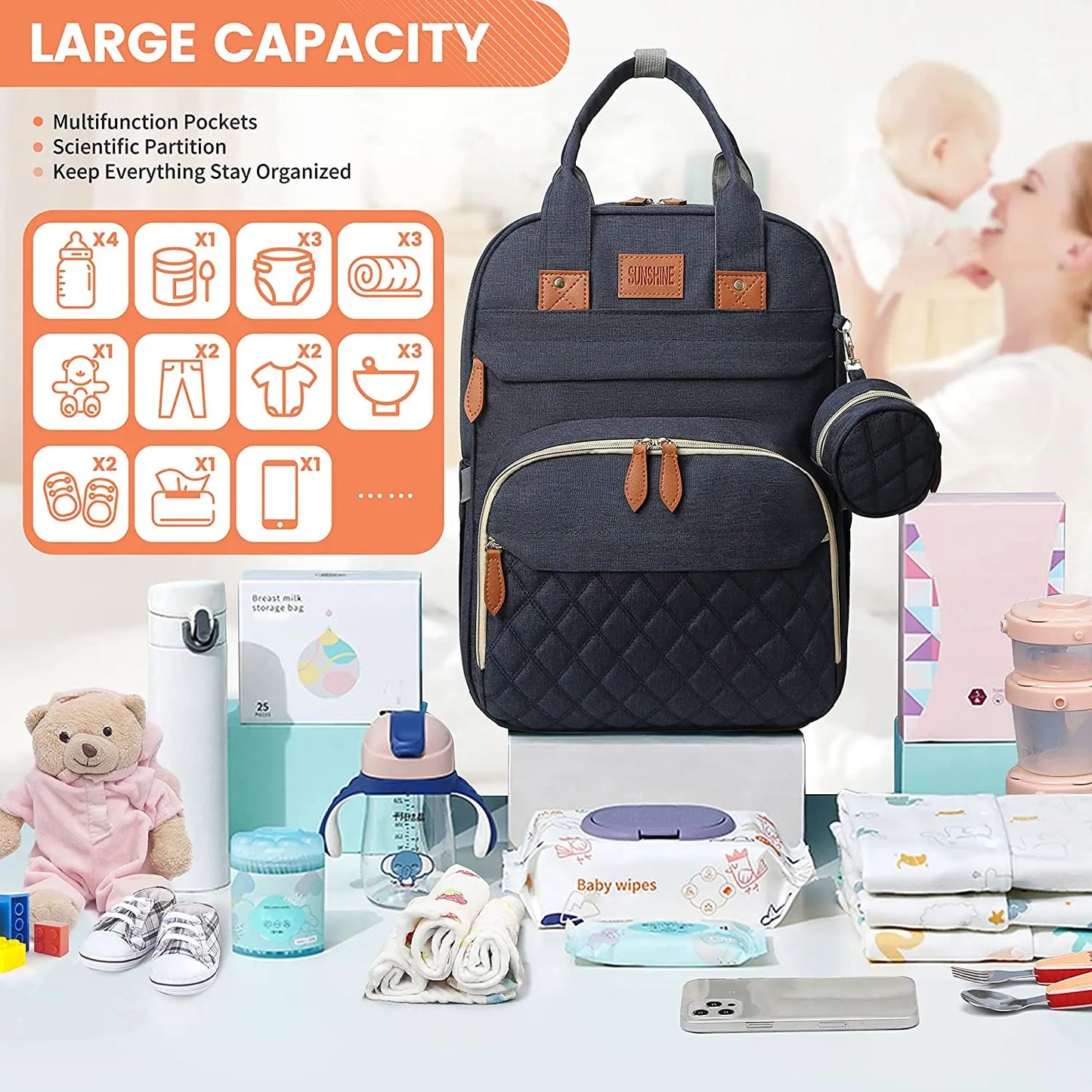 3 In 1 Diaper Bag Backpack Foldable Baby Bed.