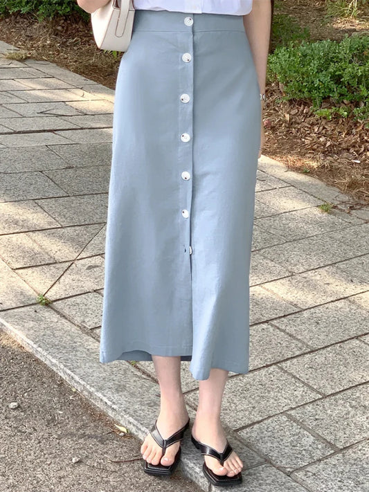 Women's Cotton Linen Skirt High Waist Elastic.