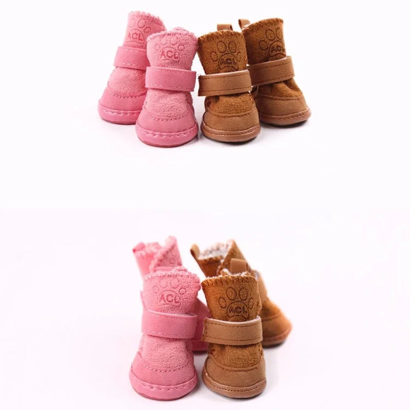 New set of 4 sheepskin snow boots for pets.