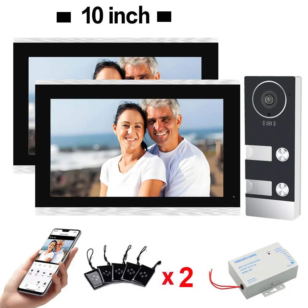 TUYA 5G WIFI 2-3-Unit Apartments Intercom Video Doorbell with RFID Card Unlock 2 Wired 10inch LCD Video Door Phone System