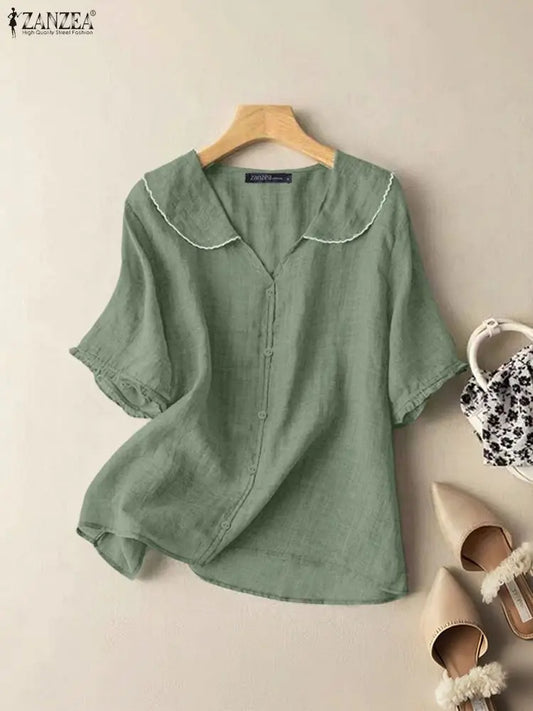 ZANZEA Women Lace Trim Blouses.