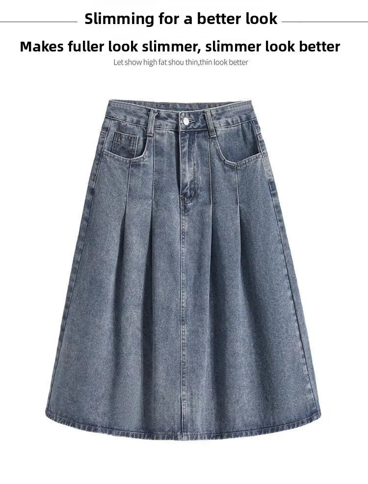 High Waist A- Line Midi Skirt Denim.