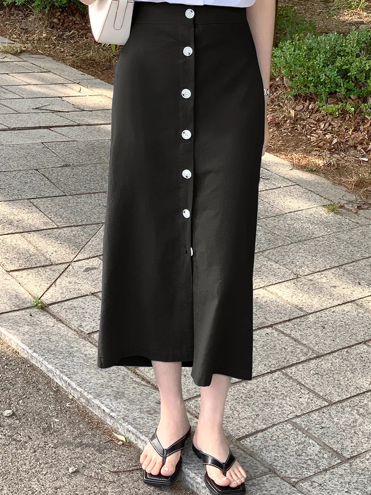 Women's Cotton Linen Skirt High Waist Elastic.