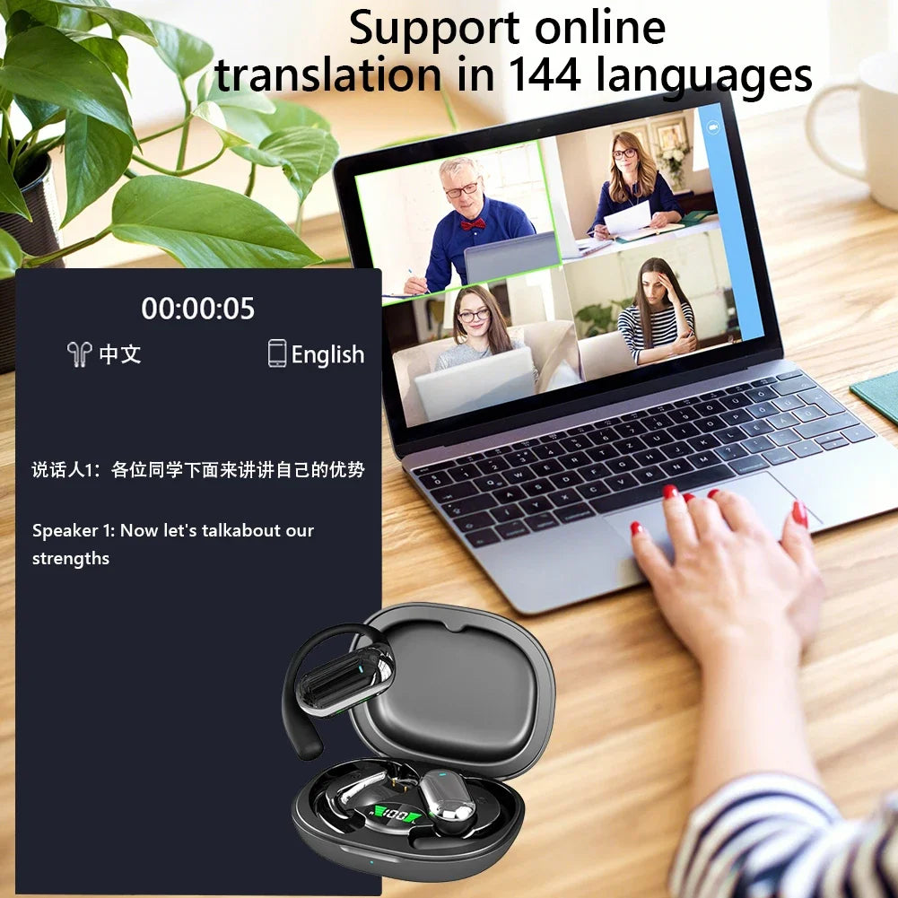 Smart Translator-oordopjes, meertalige OWS realtime vertaalhoofdtelefoon, 144 talen
