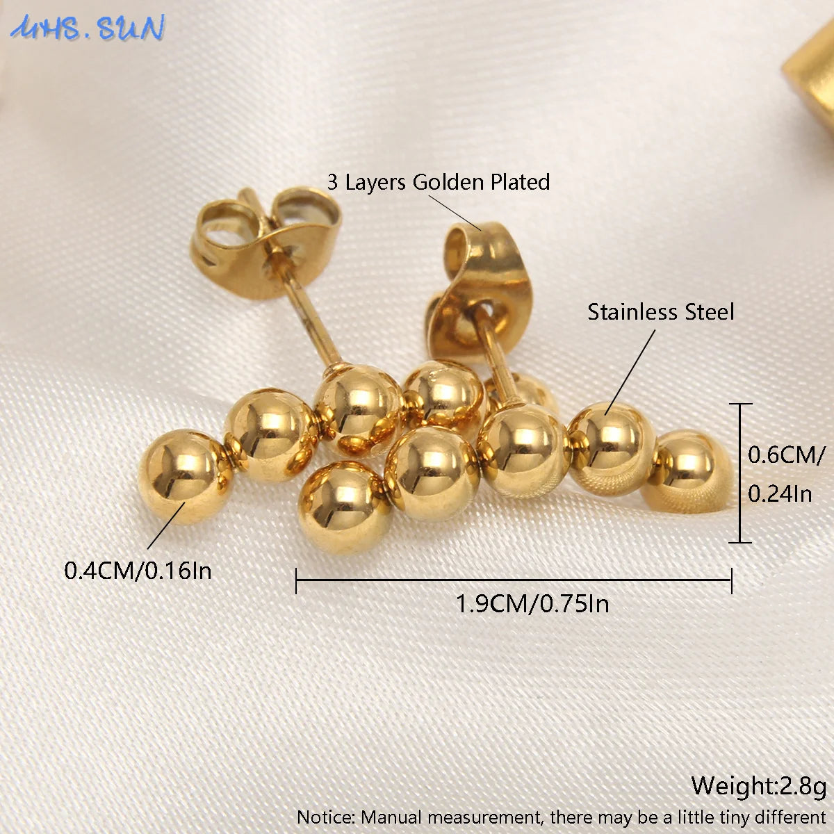 MHS.SUN Luxury Gold Plated Square Round Stainless Steel Hoop Earrings Cross Ball Beads Earring For Women Girls Wedding Jewelry