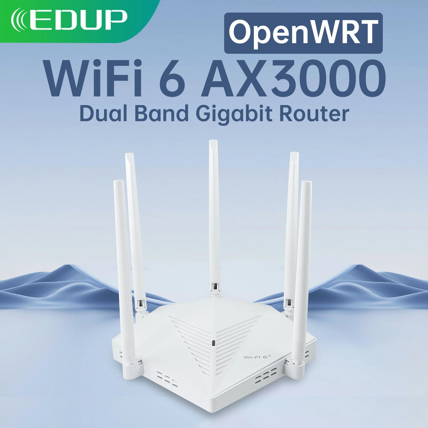 EDUP  RT2980 AX3000 OpenWRT 3000Mbps Dual Band 2.4/5GHz Gigabit WIFI6 Router 802.11AX MIMO EasyMesh Wide Signal Range Router