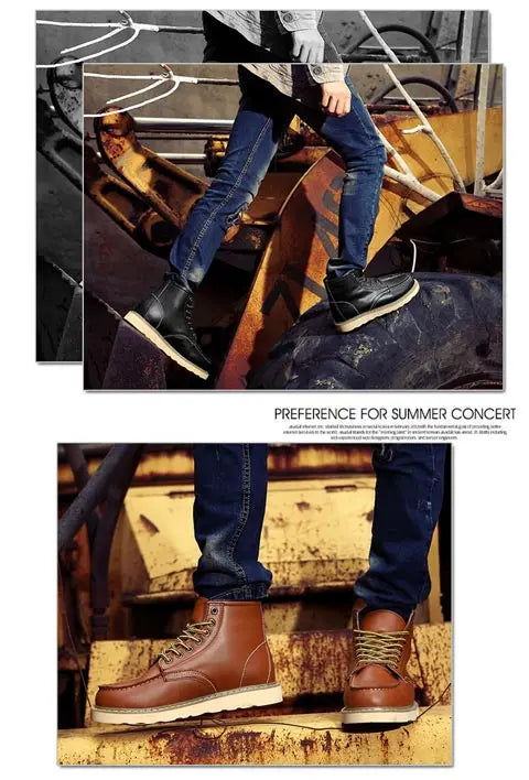 Men's High-Top Leather Motorcycle Boots Ankle Fashion Shoes Autumn Winter