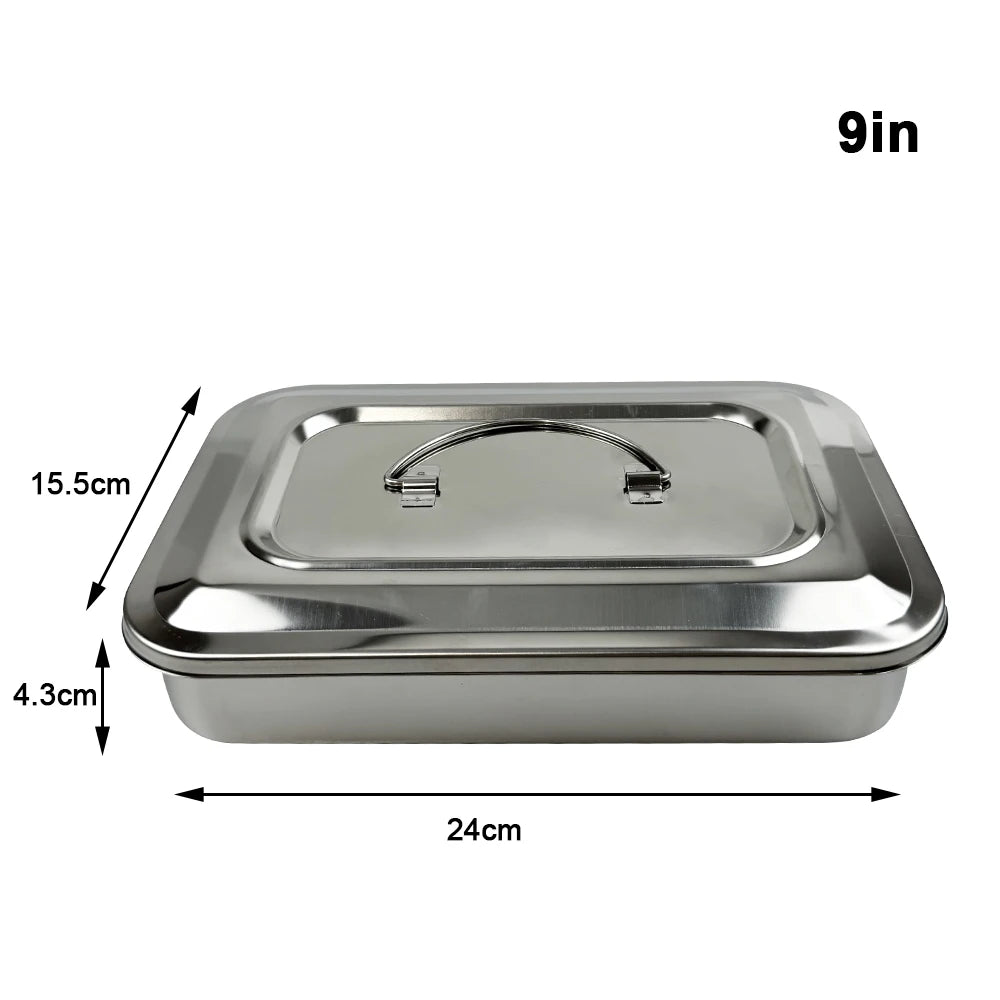 Dental Tray With Lid Stainless Steel Disinfection Box Dentistry Surgical Medical.