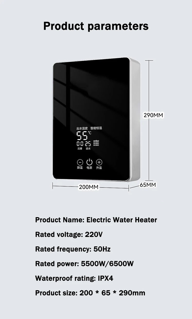 5500W/6500W Electric Hot Water Heater Instant Kitchen Bathroom Water.