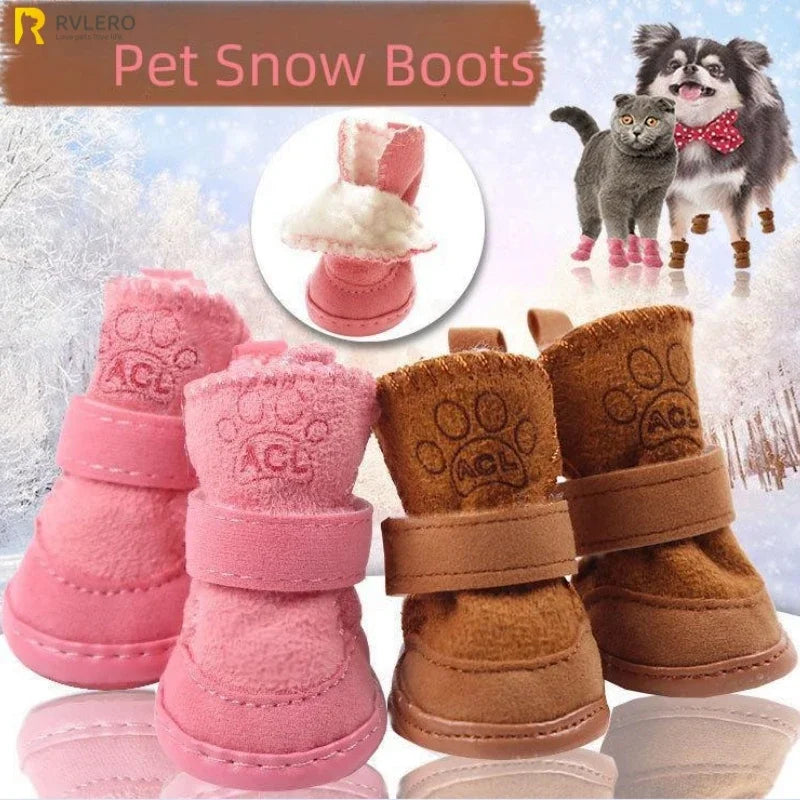New set of 4 sheepskin snow boots for pets.