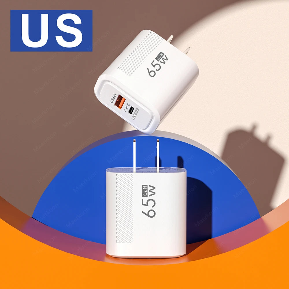 65W  Fast Charger Adapter For iPhone Samsung Xiaomi Type C Wall.
