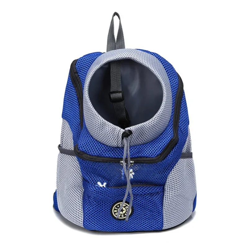 Portable travel backpack with double handles for pets.