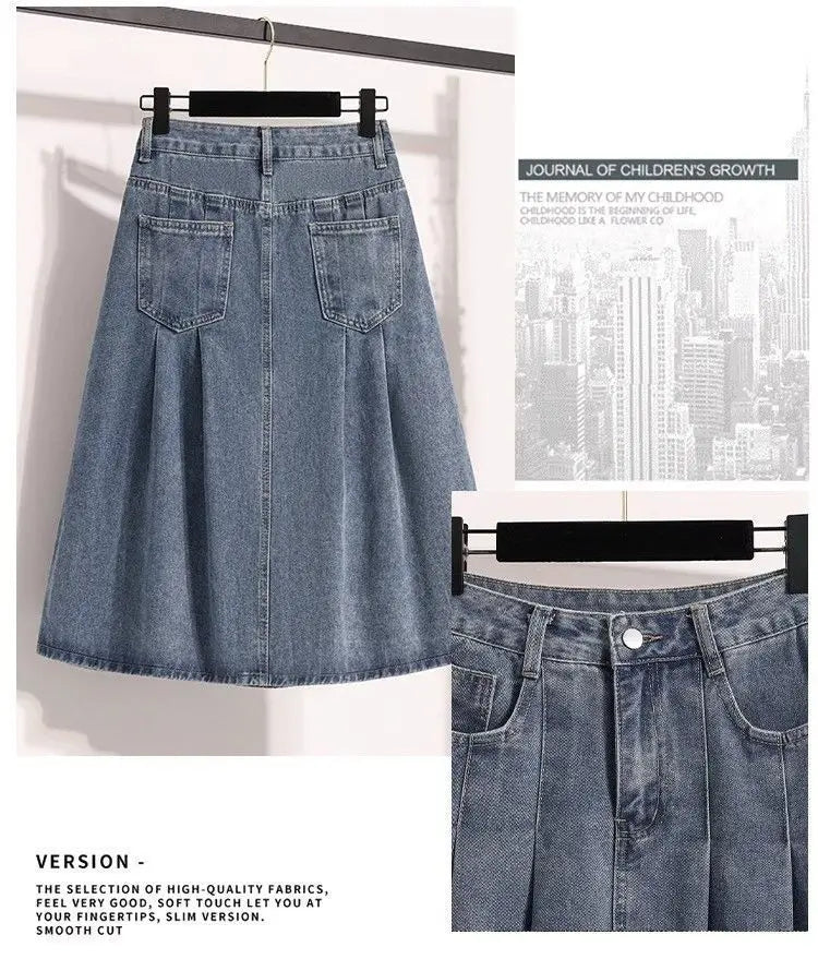 High Waist A- Line Midi Skirt Denim.