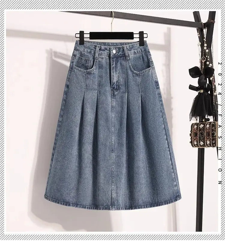 High Waist A- Line Midi Skirt Denim.