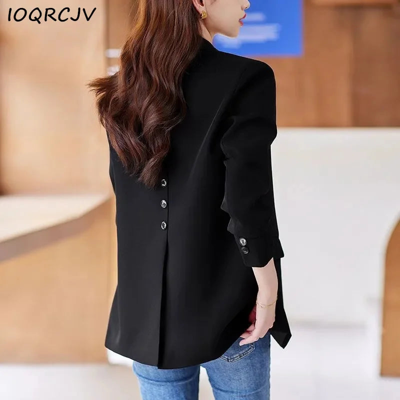 2023 New Green Women's Blazer Formal Blazer Coat Female Long Sleeve Single Button Straight Jacket Office Ladies Work Wear