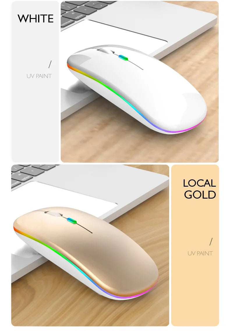 Rechargeable Bluetooth wireless mouse with USB connection.