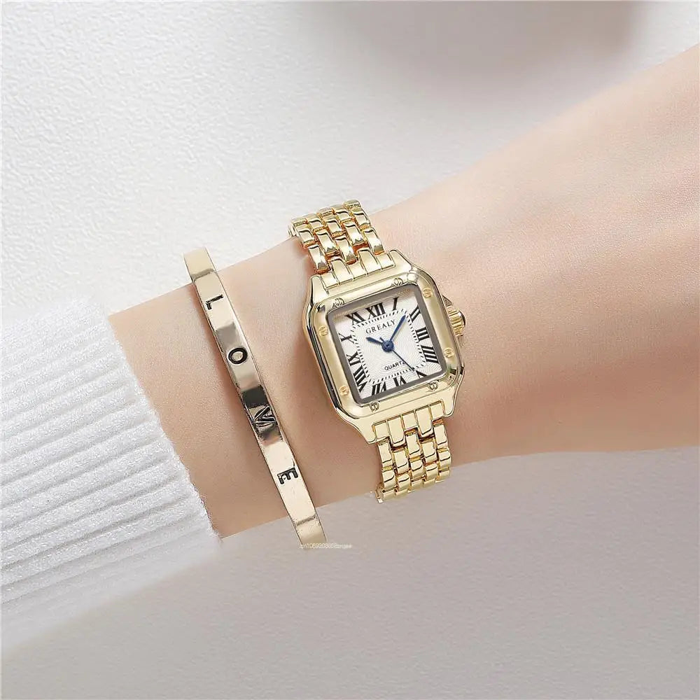 Luxury Brand Watches Fashion Roman Diamond-set Waterproof Women Watch Business Stainless Steel No Fading Gold Strap Gift Clock