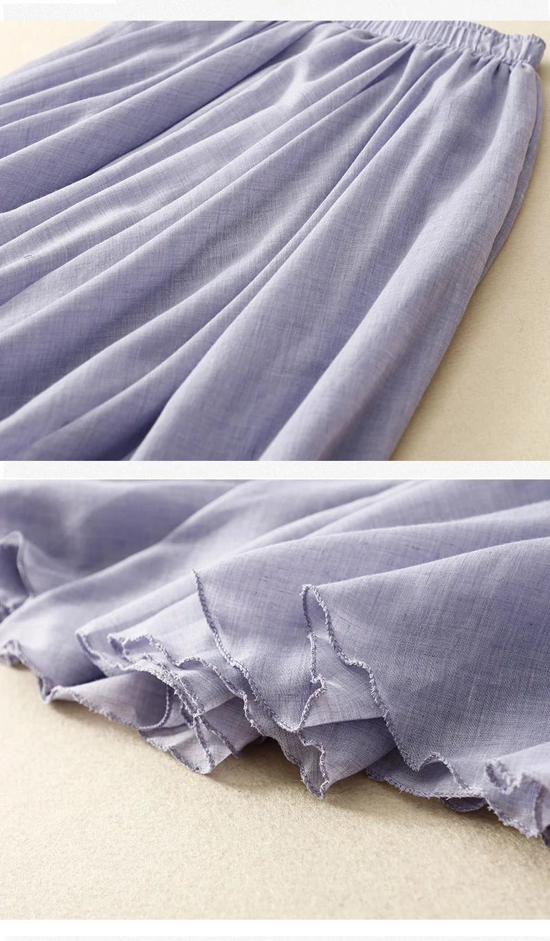 Slim Cotton Leaf Edge Double Layer Half Skirt Loose Waist.