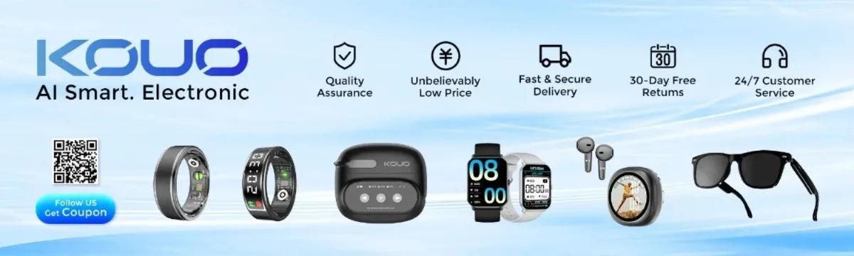 KOUO Open Bluetooth headphones with real-time translation for 164 languages.