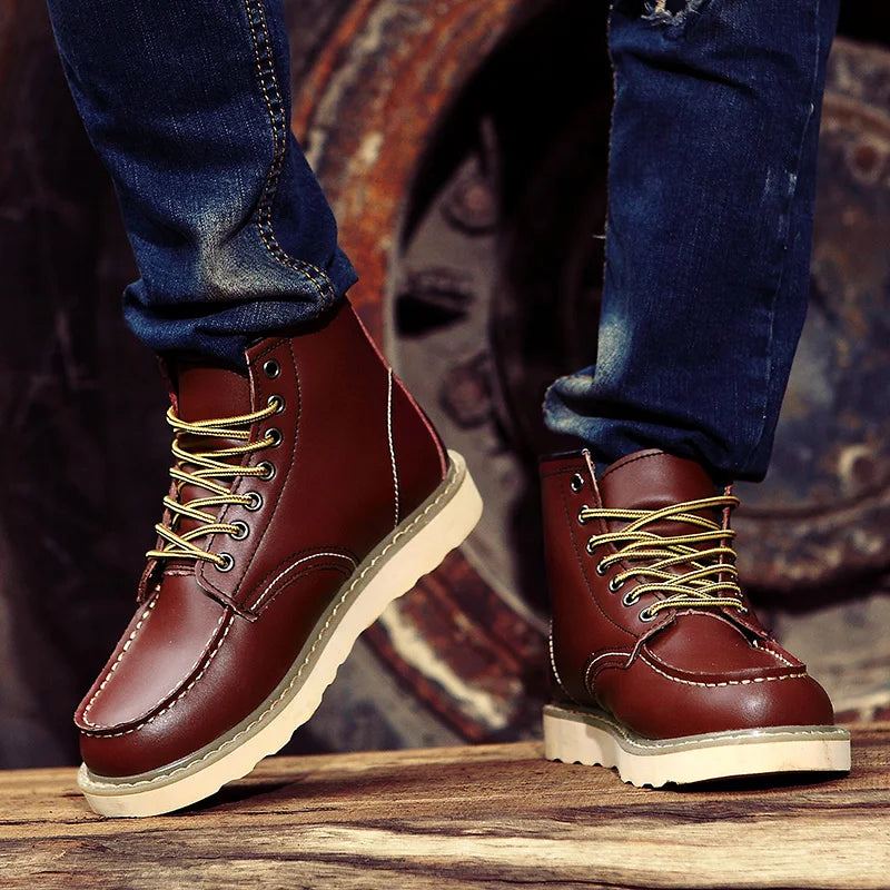 Men's High-Top Leather Motorcycle Boots Ankle Fashion Shoes Autumn Winter