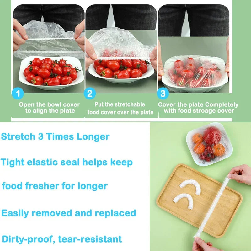 50-1000pcs Disposable Food CoverPlastic Wrap Elastic Food Lids For Fruit Bowls Cups Caps Storage Kitchen Fresh Keeping Saver Bag