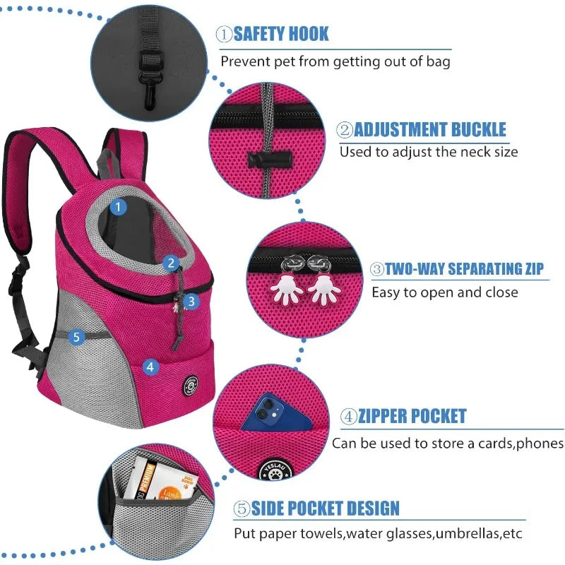 Portable travel backpack with double handles for pets.