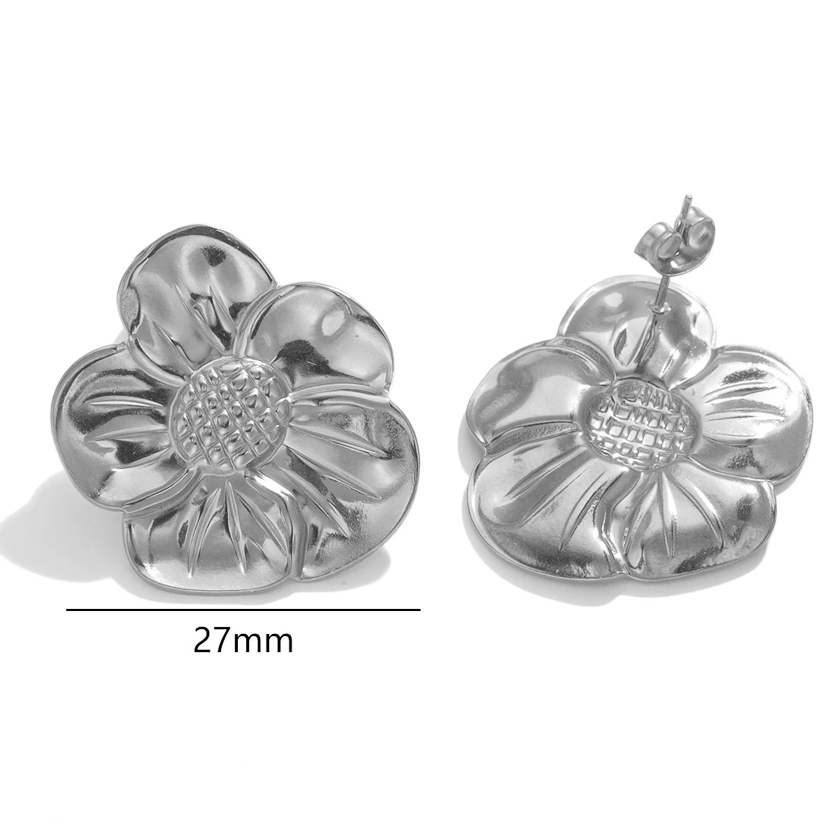 Stainless Steels Flower Earrings  Women Double Layers Statement Gold plated Earrings Fashion Large Hanging Stud Party Jewelry