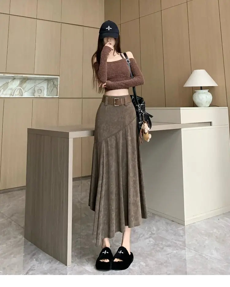 Women Clothing Autumn Korean Fashion Vintage High Waist.