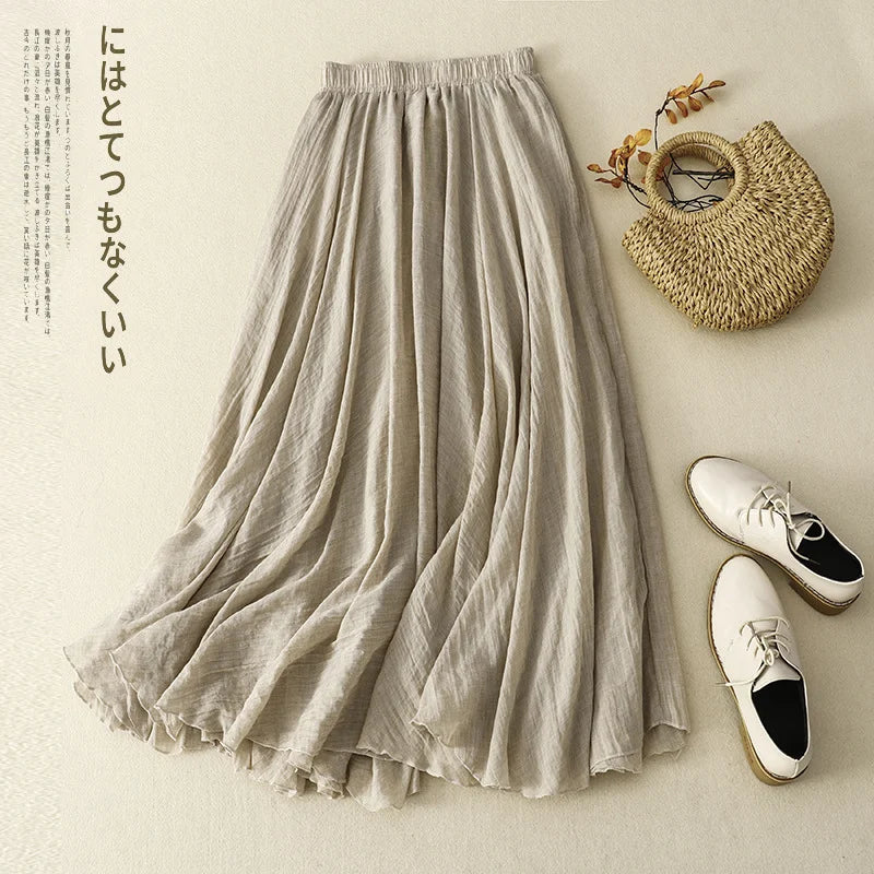 Slim Cotton Leaf Edge Double Layer Half Skirt Loose Waist.