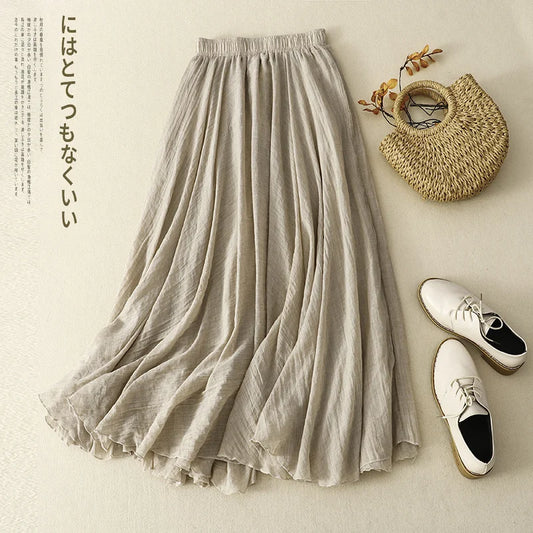 Slim Cotton Leaf Edge Double Layer Half Skirt Loose Waist.