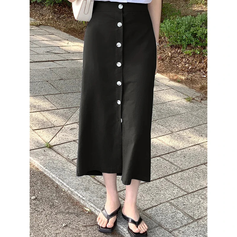 Women's Cotton Linen Skirt High Waist Elastic.