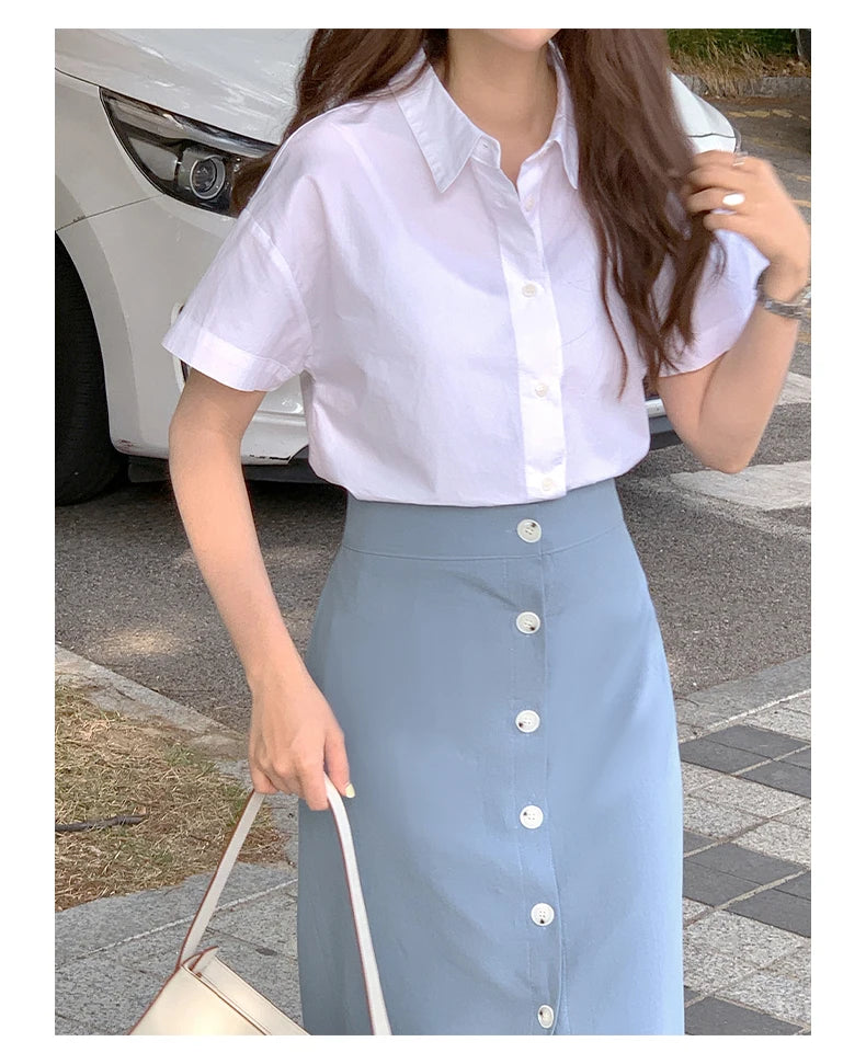 Women's Cotton Linen Skirt High Waist Elastic.