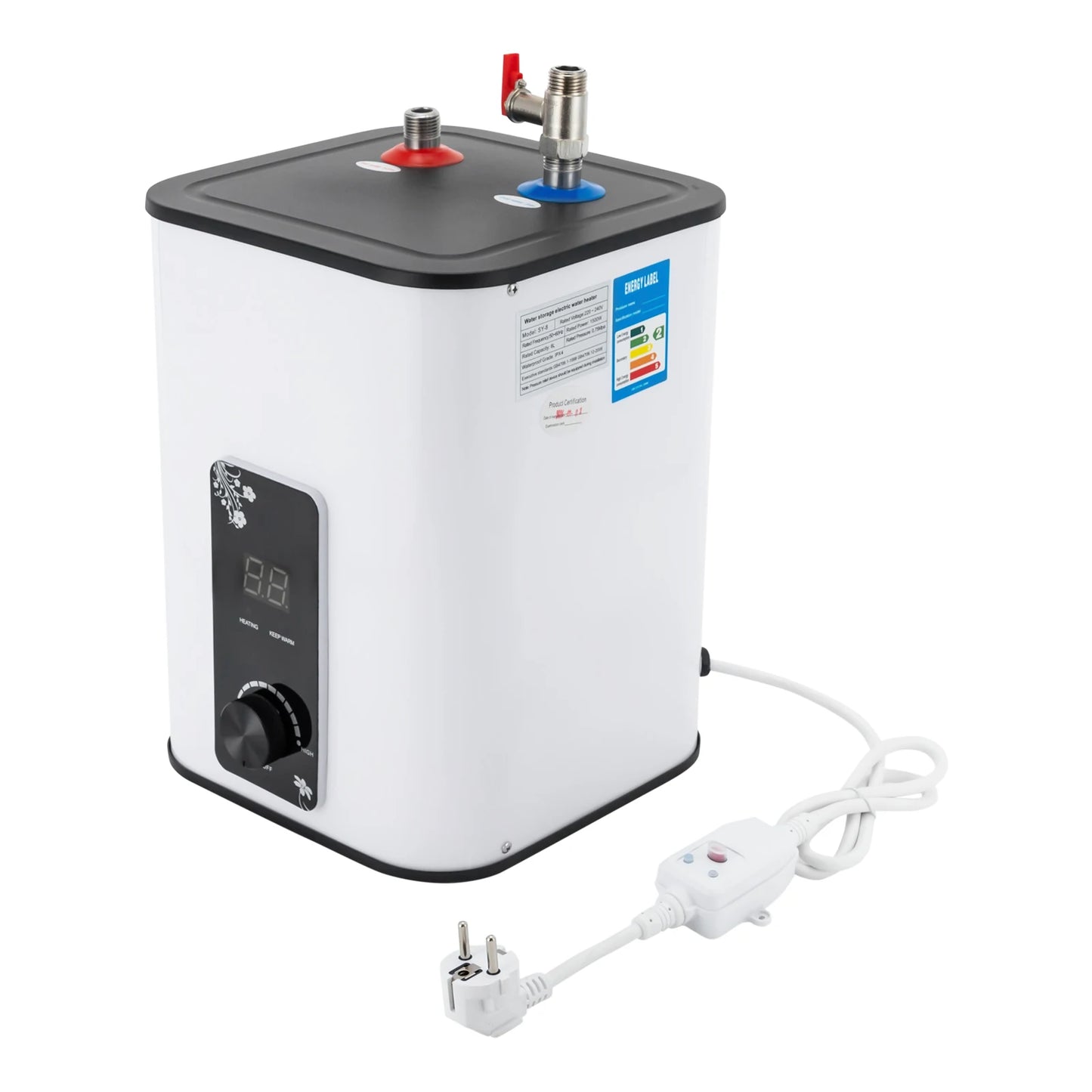 1500W 8L Electric Water Heater Instant Under Sink Stainless Steel Tank Fast Heating IPX4 Safe for Kitchen Bathroom RV SY-8