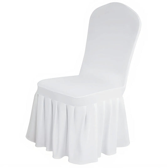 50/100pcs White Spandex Chair Cover Pleated skirt Seat Protector.
