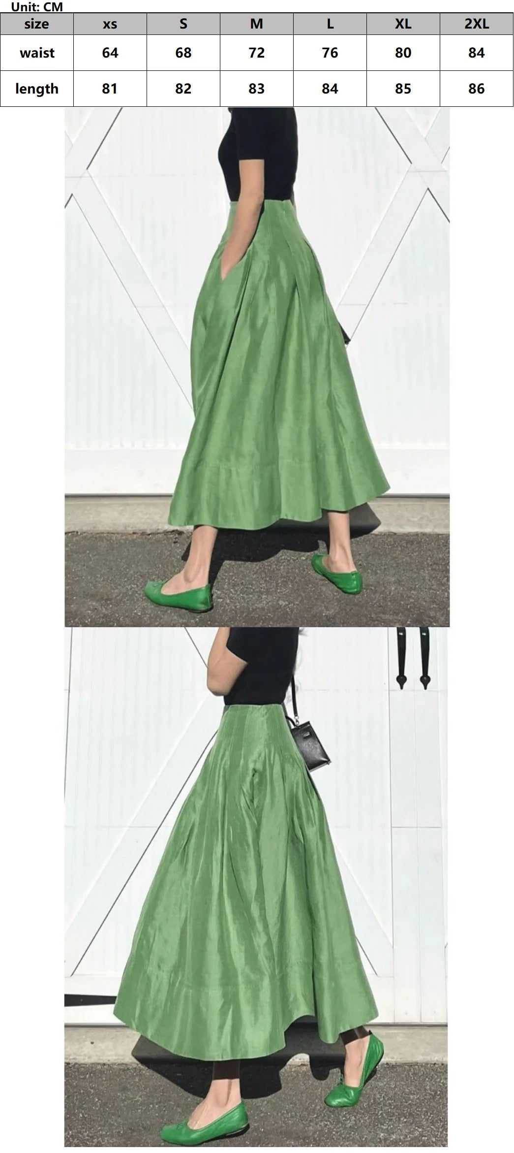 French elegant retro green umbrella skirt, temperament .