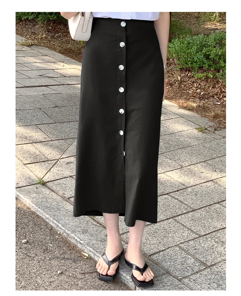 Women's Cotton Linen Skirt High Waist Elastic.