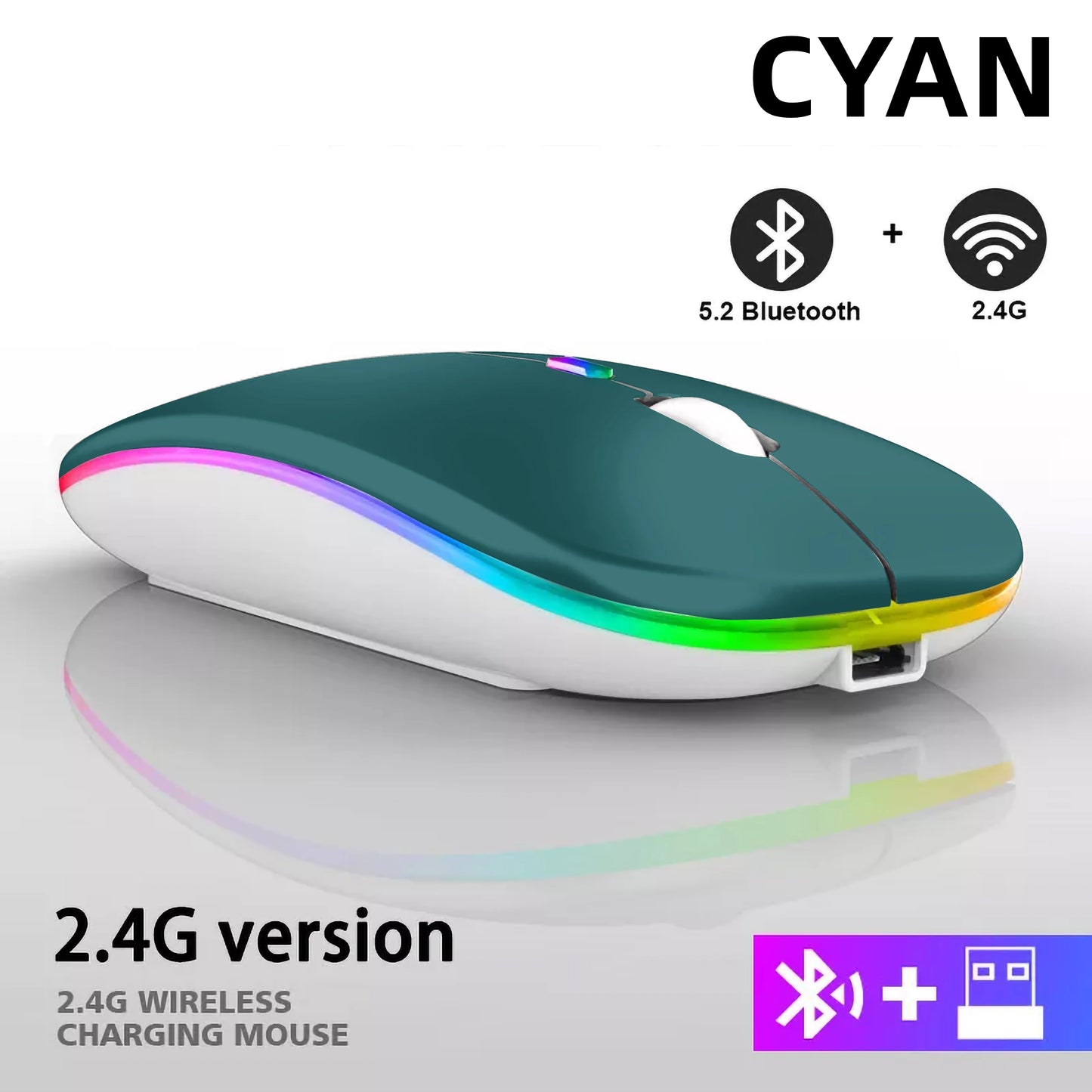 Rechargeable Bluetooth wireless mouse with USB connection.