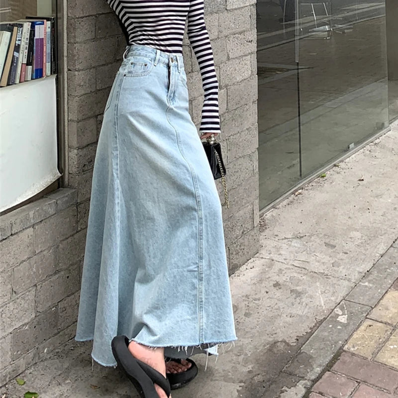 Autumn  High Waist A-Line Denim Skirt for Women.
