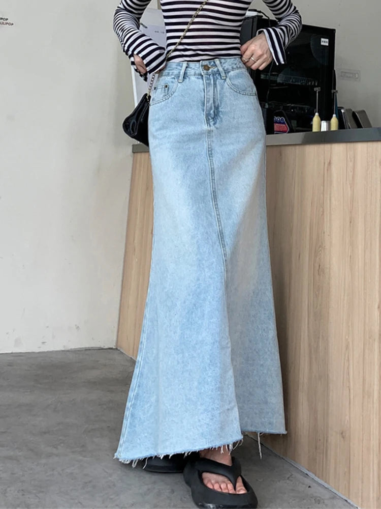 Autumn  High Waist A-Line Denim Skirt for Women.