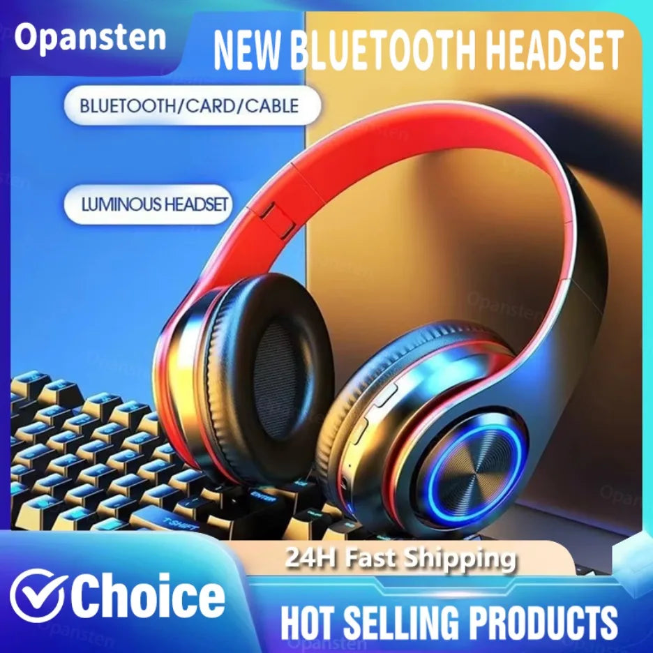 Wireless Bluetooth gaming headset with stereo surround sound.
