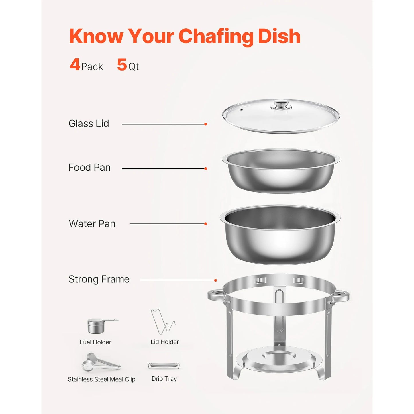 SucceBuy 5 Qt 4 Pack Chafing Dish Buffet Set Stainless Steel Chafer with 4.
