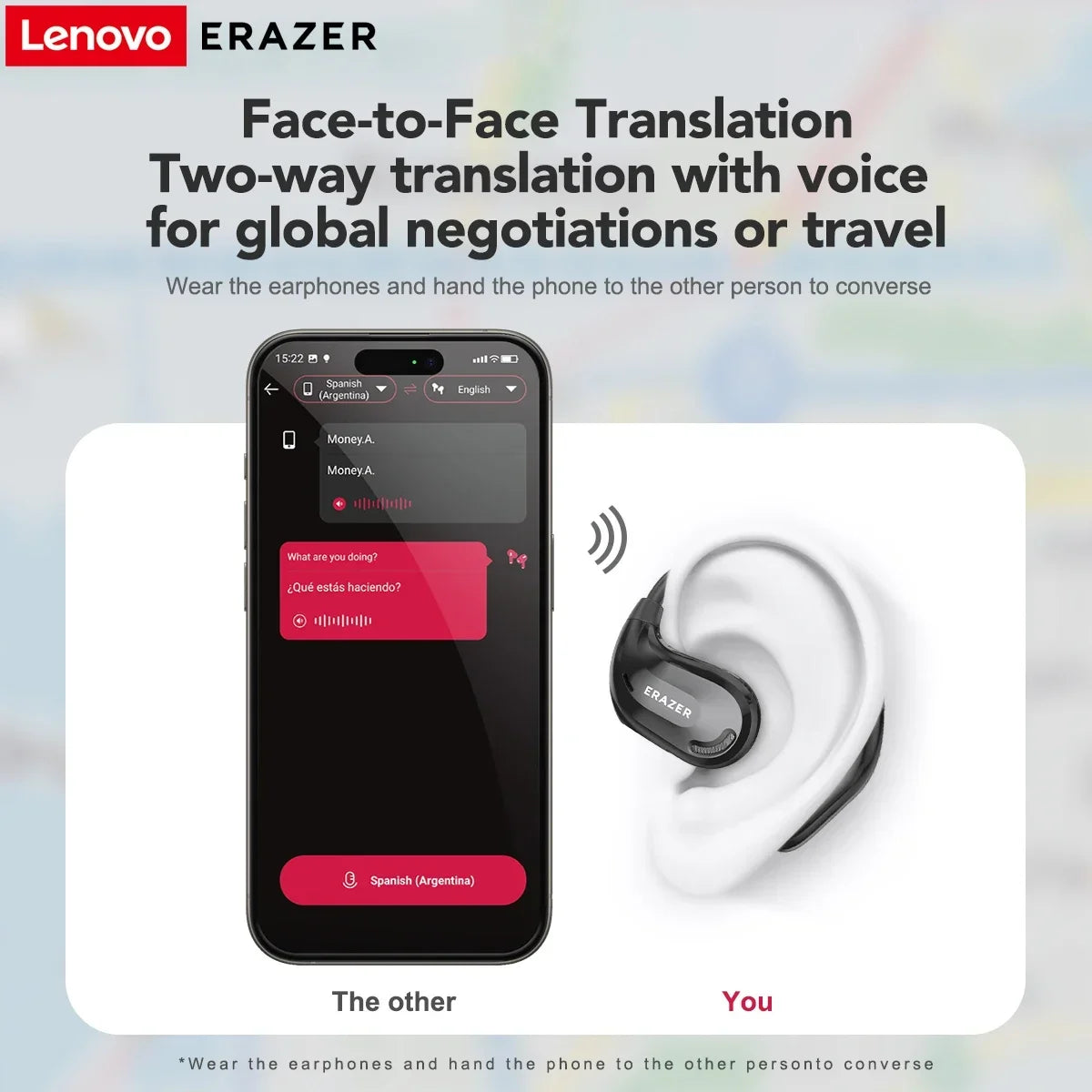 Wooask F56 OWS Translator Earbuds - Real-time 144 Languages.