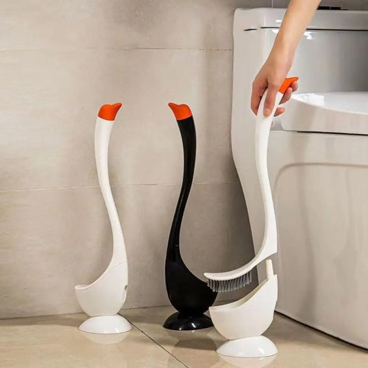 Swan Shape Long Handle Toilet Brush Dense Bristle Head Plastic.