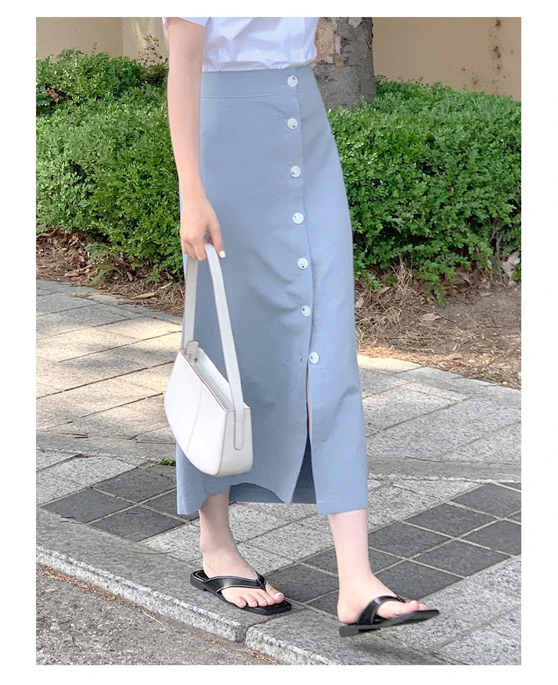 Women's Cotton Linen Skirt High Waist Elastic.