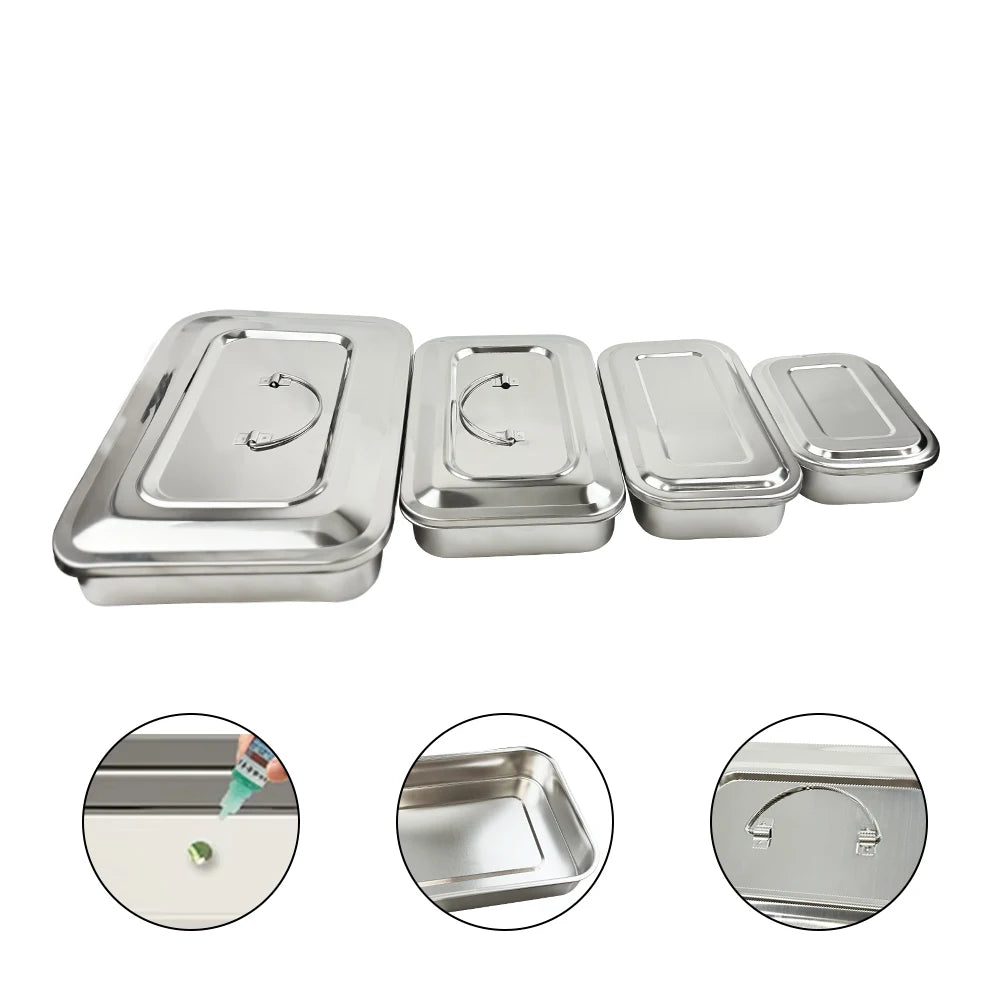 Dental Tray With Lid Stainless Steel Disinfection Box Dentistry Surgical Medical.