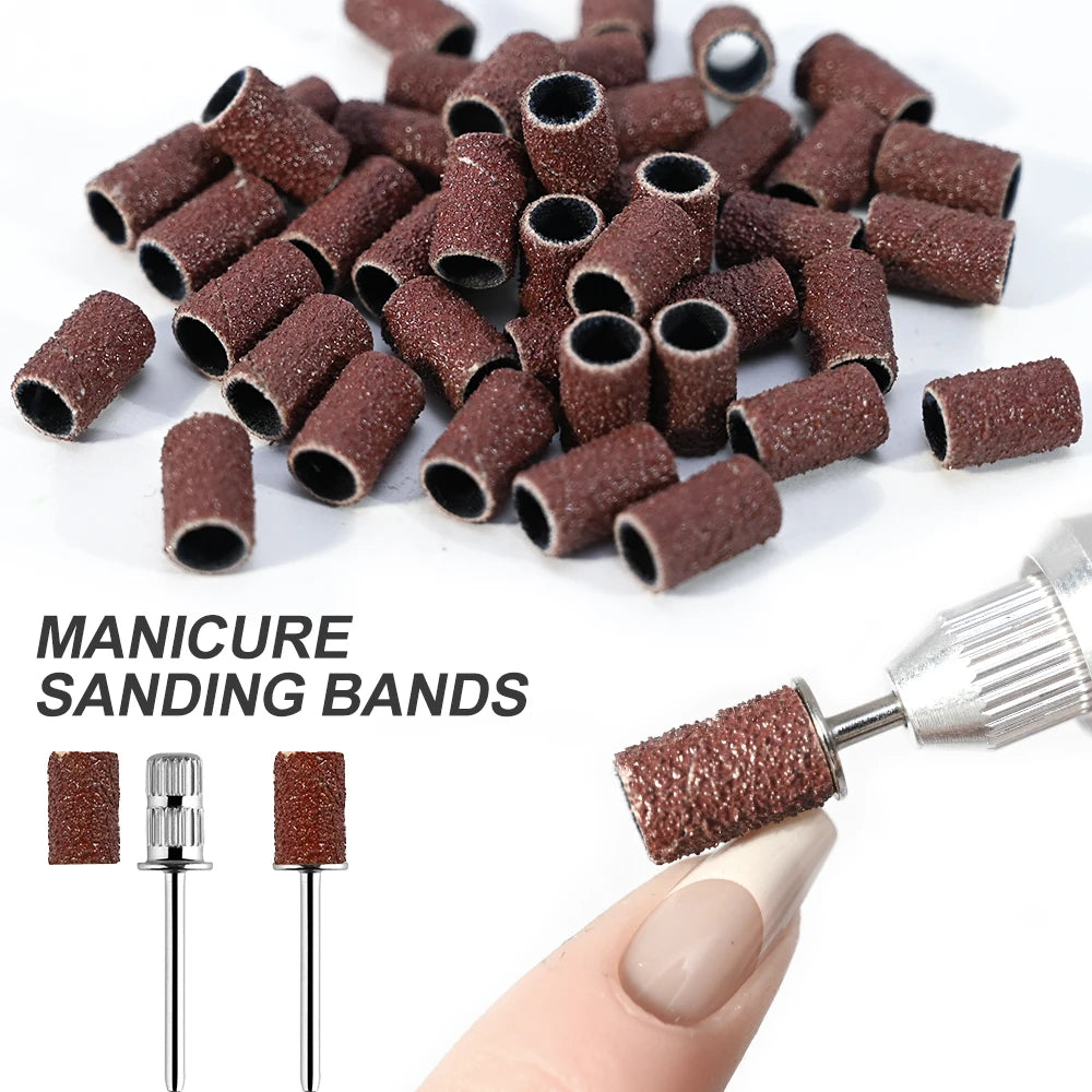 100 Pieces Large Nail Sanding Bands Professional Nail Manicure Great Fit for Nail Drill Bits for Acrylic Nails (180 Grit, Zebra)