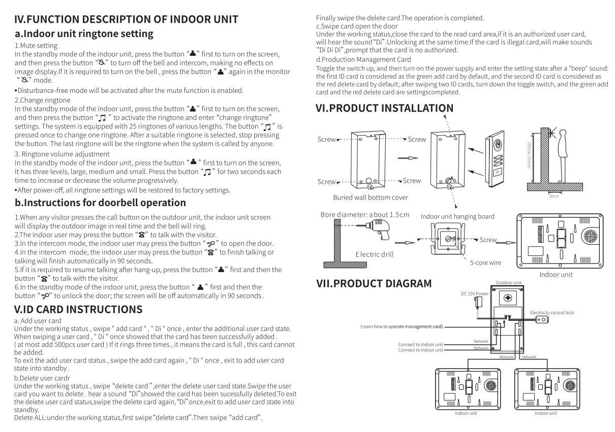 7 Inch Color Video Door Phone doorbell RFID Access Control Camera System for 2/3/4Unit  multi apartments Intercom