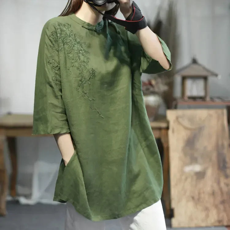 Retro Embroidered Cotton Linen Dress Women's.