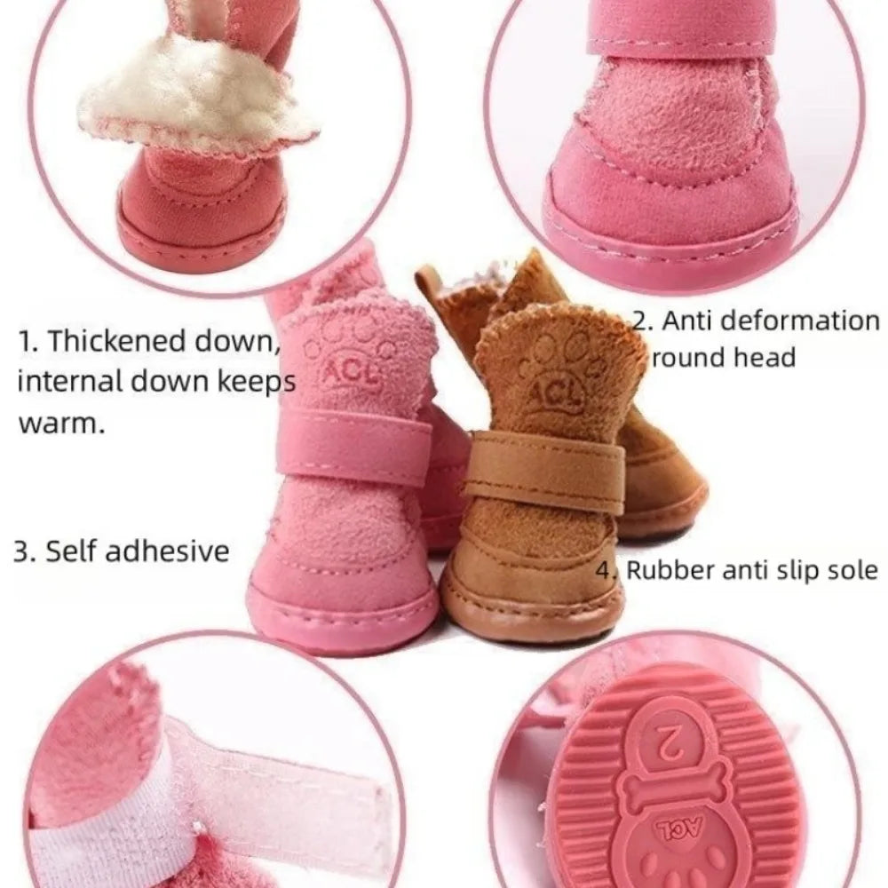 New set of 4 sheepskin snow boots for pets.